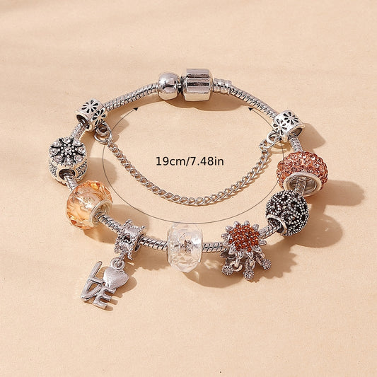 Beaded Charm Bracelet Flower Shape Beads Colorful Hand Jewelry Fro Women & Girls Handmade DIY Copper Bracelet