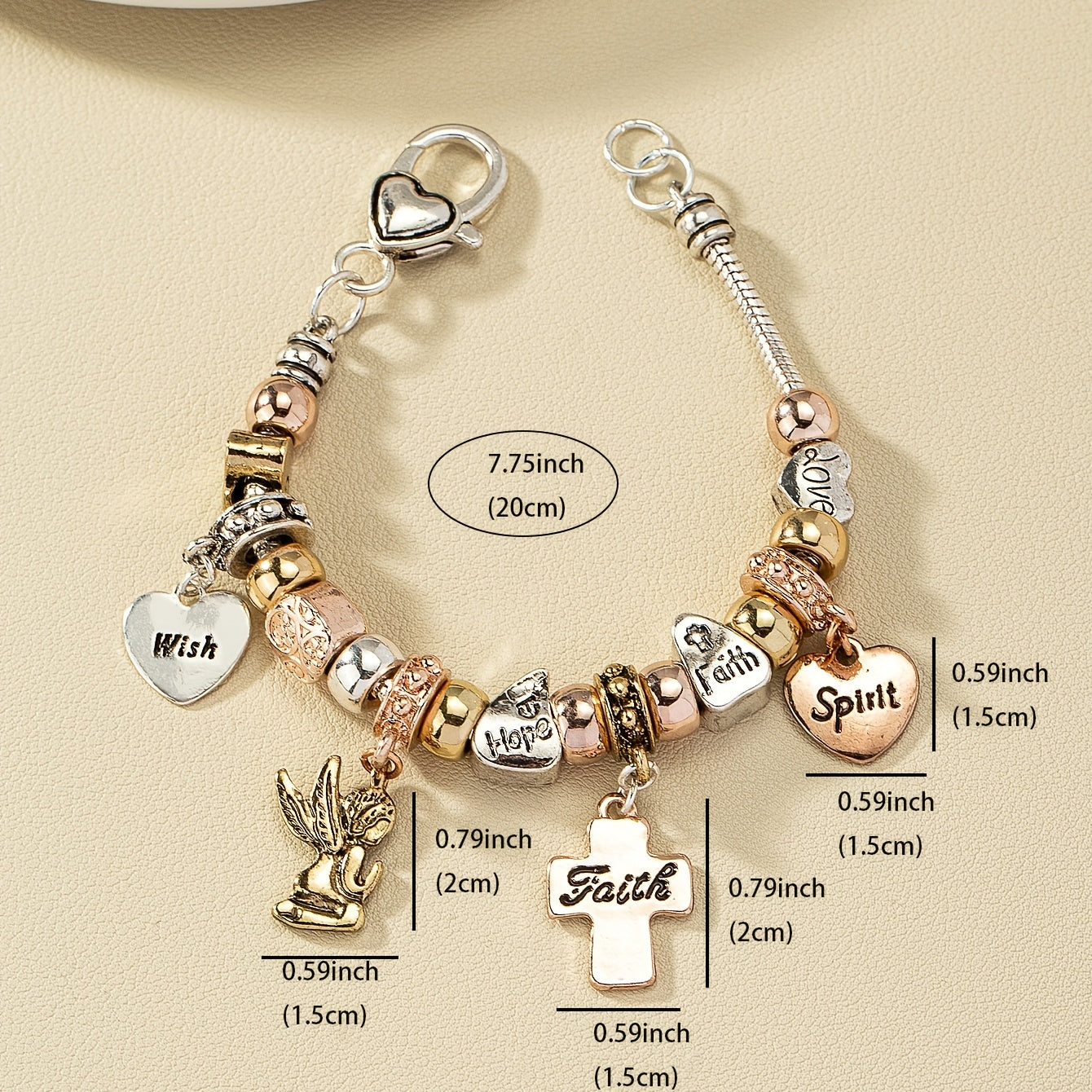 Serpent Chaîne Perlé Bracelet Croix &amp; Amour Coeur Etc Forme Pendentif Doux Alliage Bracelet Pour Femmes et Filles