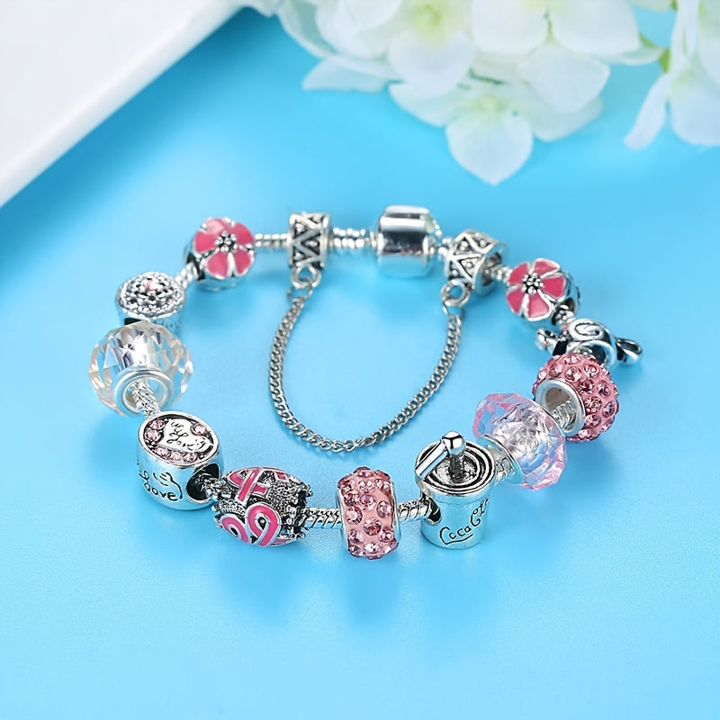 Fleur et lettre pendentif bracelet perlé-chaîne à maillons réglable pour le port quotidien des femmes et cadeau d'anniversaire