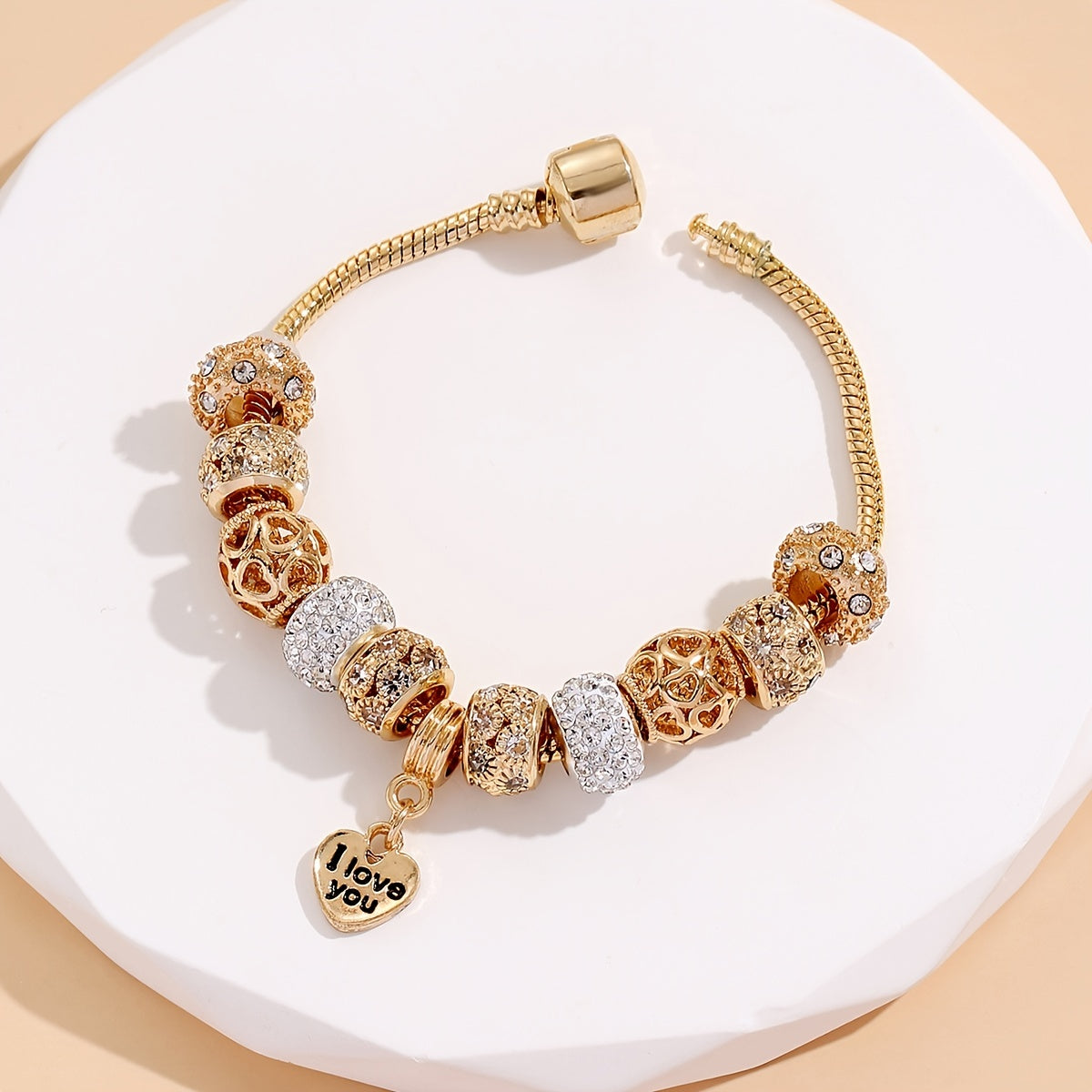 1 pc Elegant Heart Charm Bracelet with Sparkling Crystal Beads - Perfect Hand Jewelry Decoration