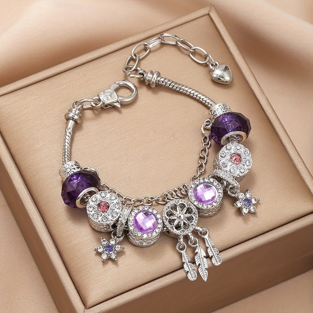 Sparkling Rhinestone Charm Bracelet con colgante de estrella-Regalo perfecto para mujeres y niñas