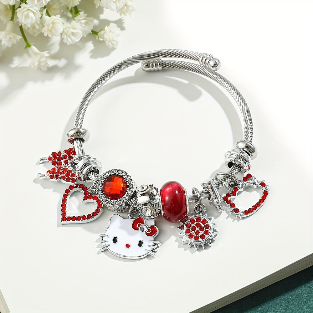 1PC Hello Kitty Fashion Cute Cartoon Anime Beaded Charms Bracelet, Y2k Women Sweet New Bracelet Jewelry, Festival Gifts