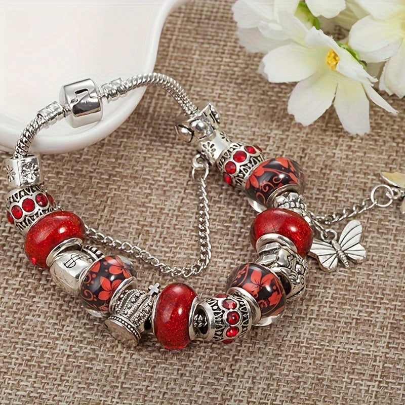 1 unid azul/púrpura/rojo Faux cristal Cuentas pulsera con mini forma de mariposa colgante animal tema Boho estilo mano cadena