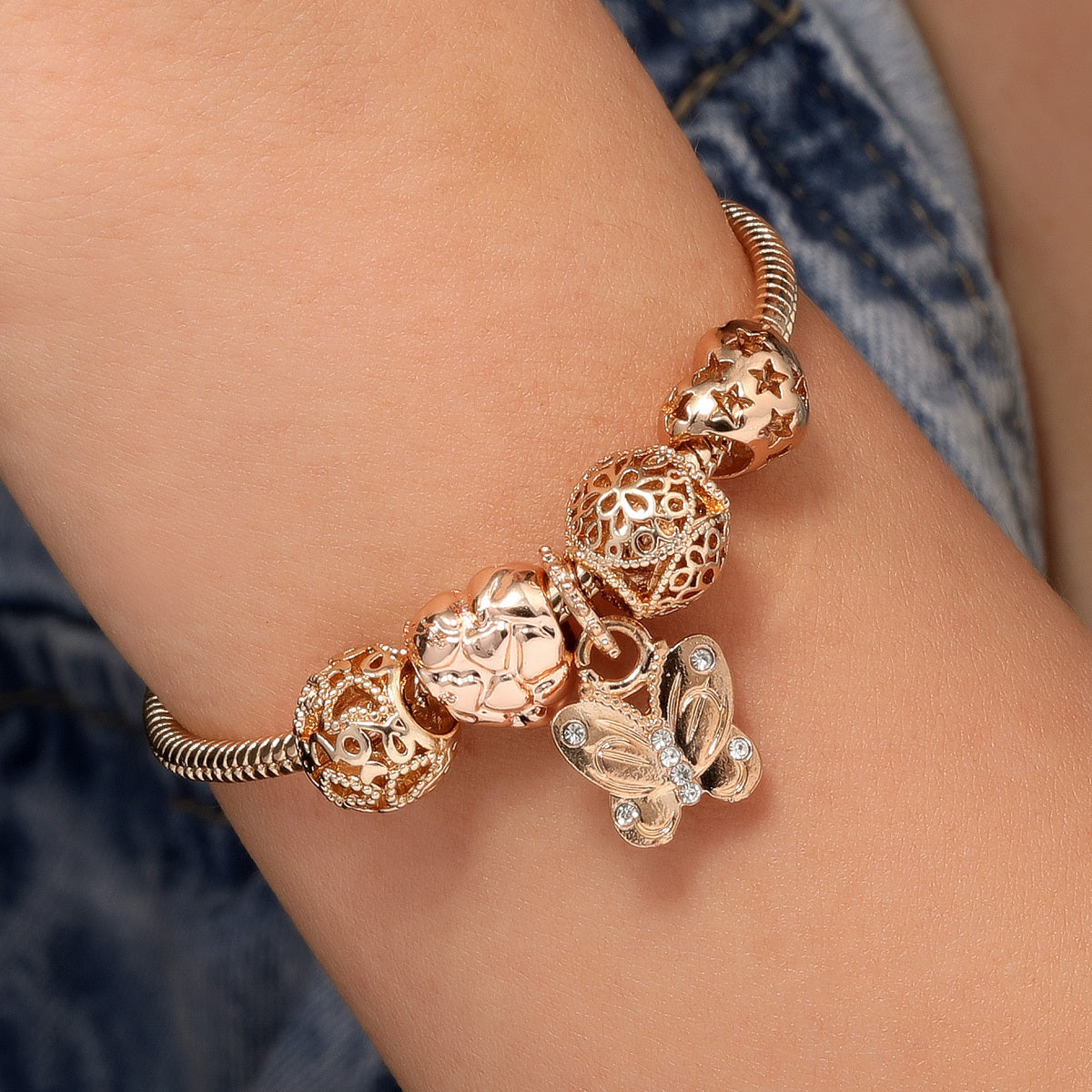 Rhinestone Detail Butterfly Charm Bracelet