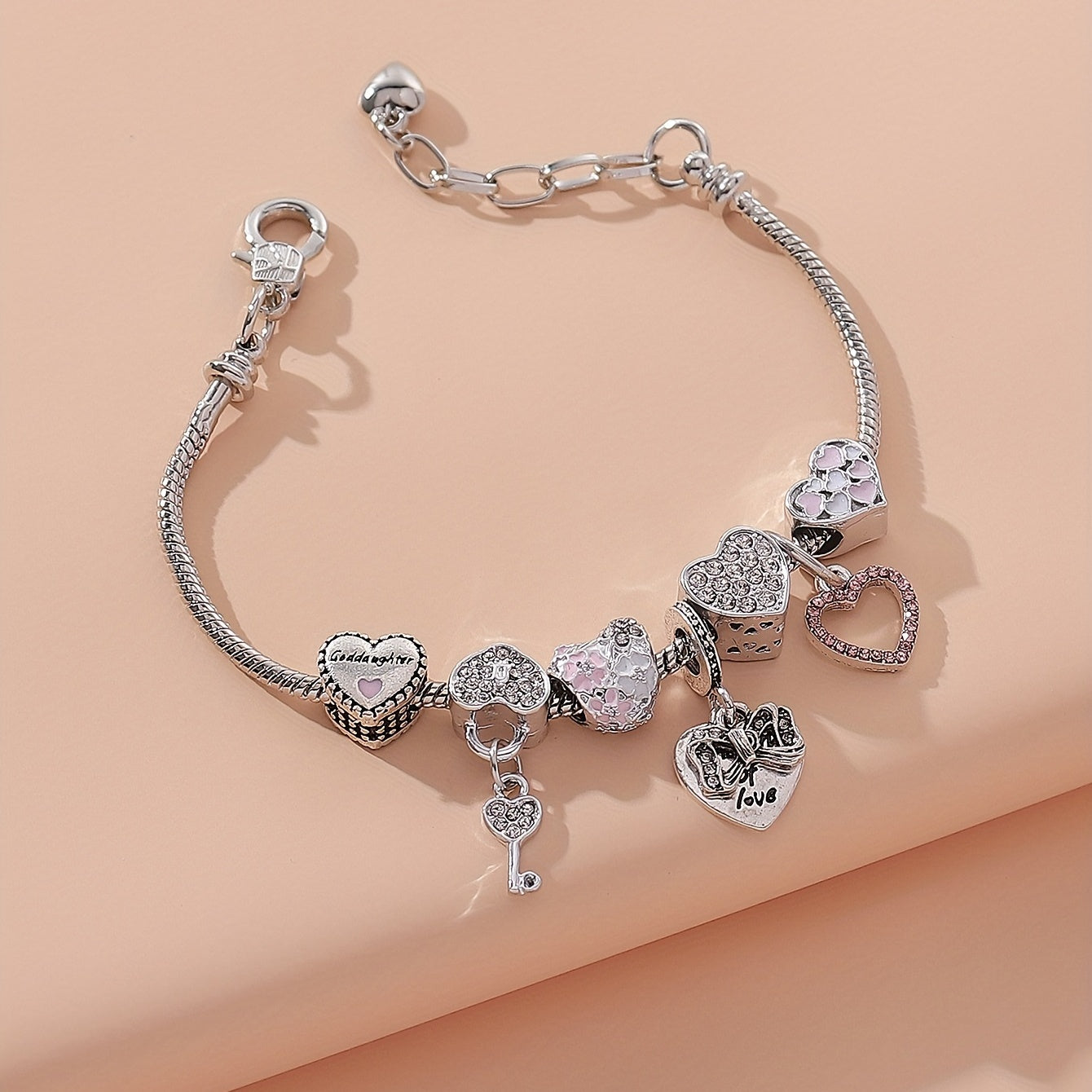 Stylish Love Heart and Key Pendant Beaded Bracelet - Versatile Hand Jewelry for a Trendy Look