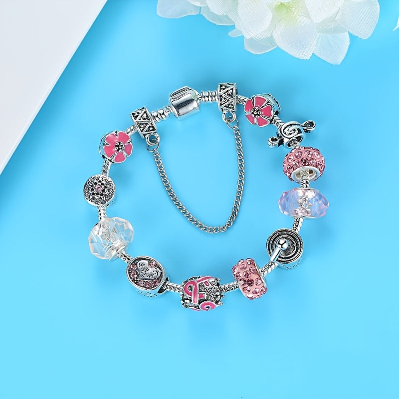 Fleur et lettre pendentif bracelet perlé-chaîne à maillons réglable pour le port quotidien des femmes et cadeau d'anniversaire