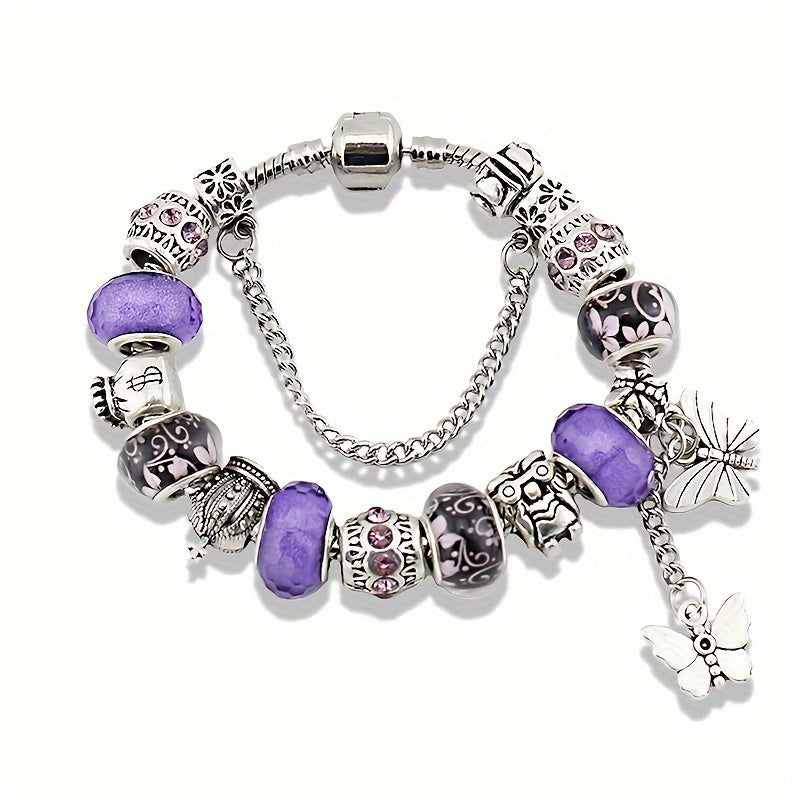 1pc bleu/violet/rouge perles de cristal Faux Bracelet perlé avec Mini papillon forme pendentif Animal thème Boho Style main chaîne