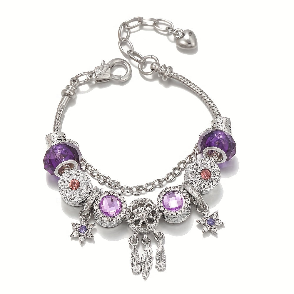 Sparkling Rhinestone Charm Bracelet con colgante de estrella-Regalo perfecto para mujeres y niñas