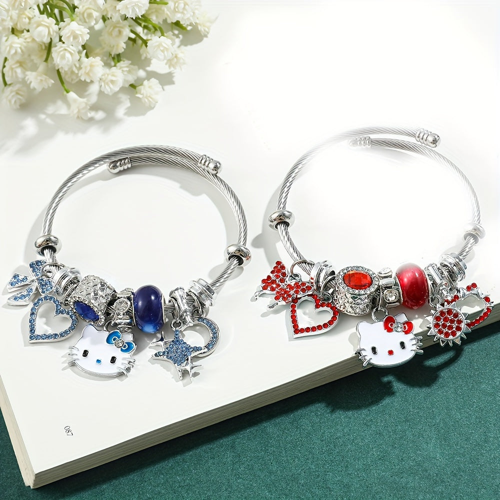 1PC Hello Kitty Fashion Cute Cartoon Anime Beaded Charms Bracelet, Y2k Women Sweet New Bracelet Jewelry, Festival Gifts