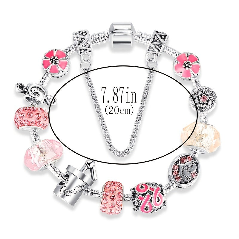 Fleur et lettre pendentif bracelet perlé-chaîne à maillons réglable pour le port quotidien des femmes et cadeau d'anniversaire