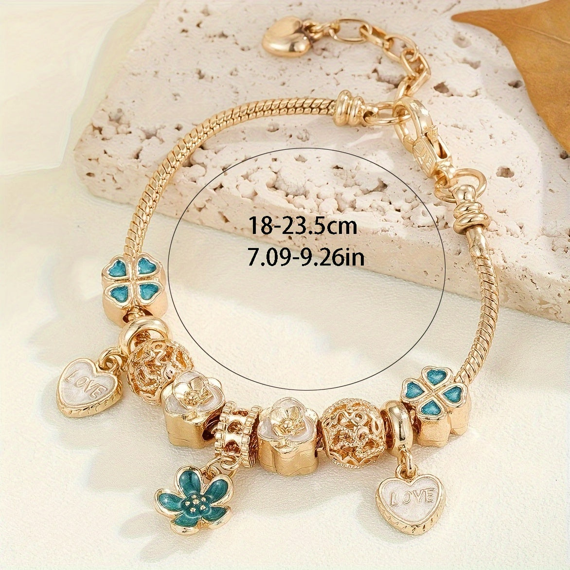 1pc Minimalist And Fashionable Charm Bracelet, Pink And Blue Flower Series Love Heart Clover Flower DIY Charm Bracelet