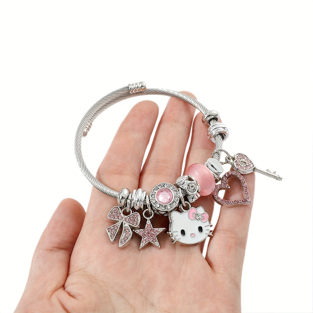 1pc Sanrio Hello Kitty Bracelets, Creative Cartoon Bangles For Girls, Sweet Gifts For Girls