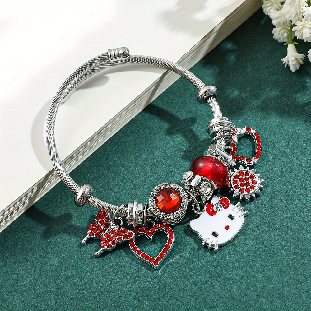 1PC Hello Kitty Fashion Cute Cartoon Anime Beaded Charms Bracelet, Y2k Women Sweet New Bracelet Jewelry, Festival Gifts