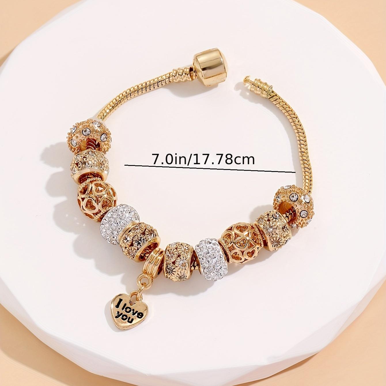 1 pc Elegant Heart Charm Bracelet with Sparkling Crystal Beads - Perfect Hand Jewelry Decoration