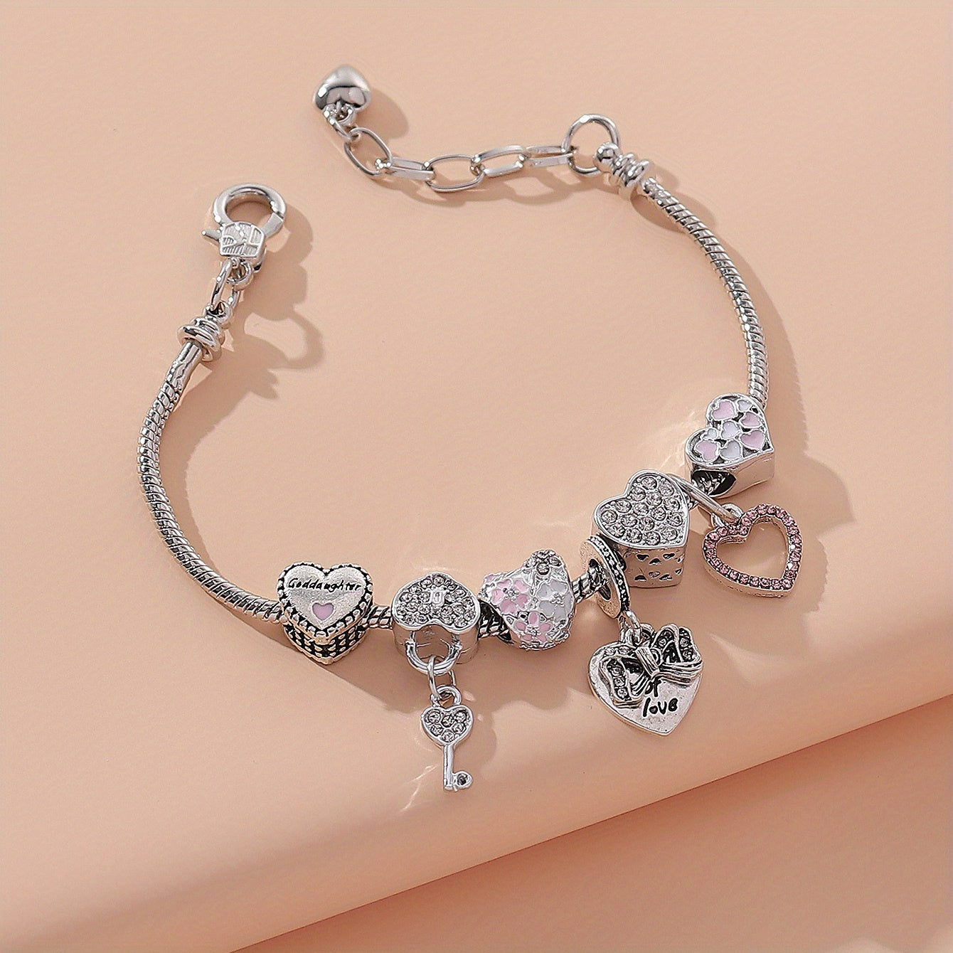 Stylish Love Heart and Key Pendant Beaded Bracelet - Versatile Hand Jewelry for a Trendy Look