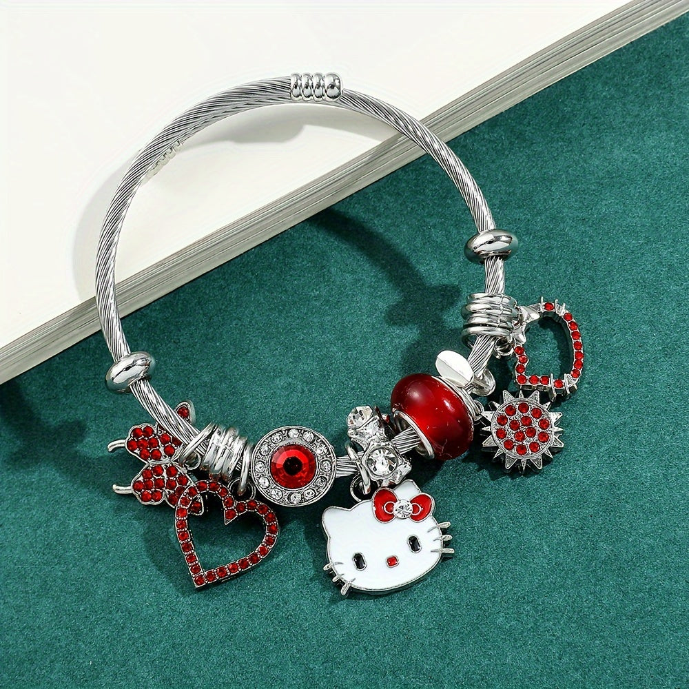 1PC Hello Kitty Fashion Cute Cartoon Anime Beaded Charms Bracelet, Y2k Women Sweet New Bracelet Jewelry, Festival Gifts