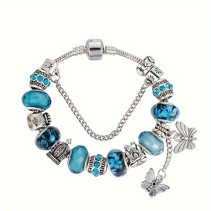 1 unid azul/púrpura/rojo Faux cristal Cuentas pulsera con mini forma de mariposa colgante animal tema Boho estilo mano cadena