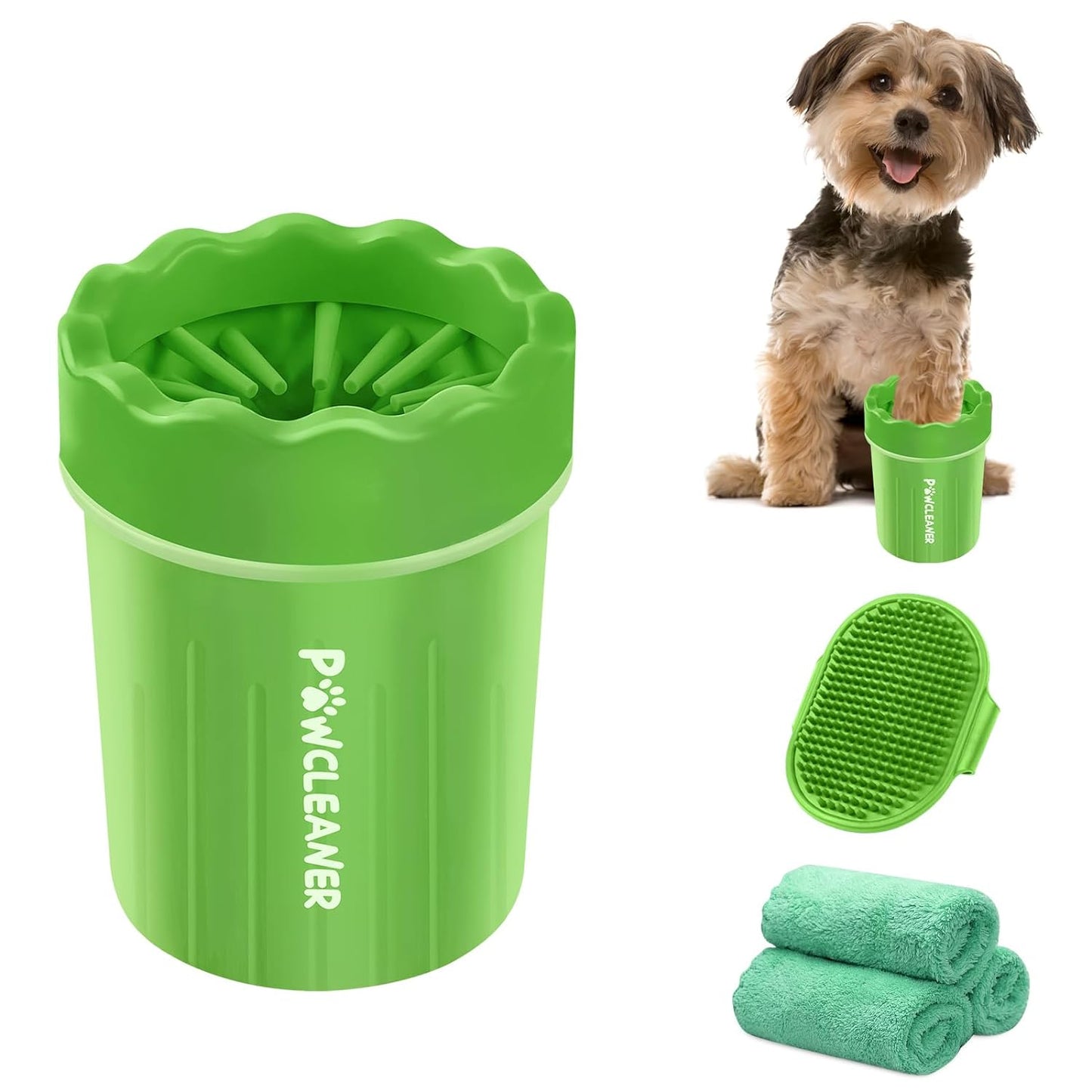 Comotech Dog Paw Cleaner, Portable Dog Paw Washer Brosse en silicone avec 3 serviettes absorbantes, Pet Foot Cleaner pour chiens de petite race (Rose)