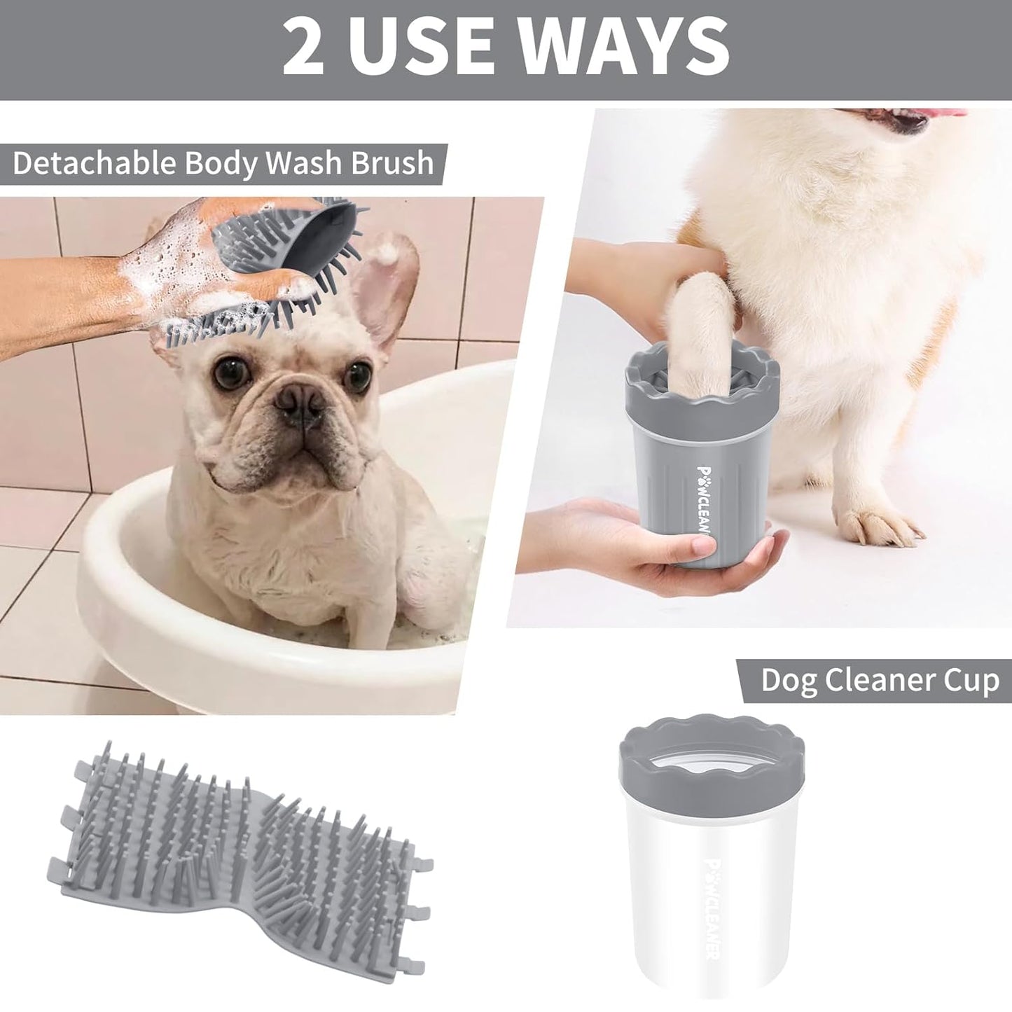 Limpador de patas de cachorro Comotech, lavador de patas de cachorro portátil, escova de silicone para limpeza de animais de estimação com 3 toalhas absorventes, limpador de pés de animais de estimação para cães de raças pequenas (rosa)