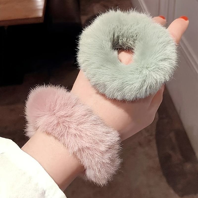 16 Pcs Fuzzy Hair Scrunchies Soft Knit Hair Elastic Band For Women Party Daily Hair Accessories Cute Autumn Winter Hair Styling Decoration For Women Girls