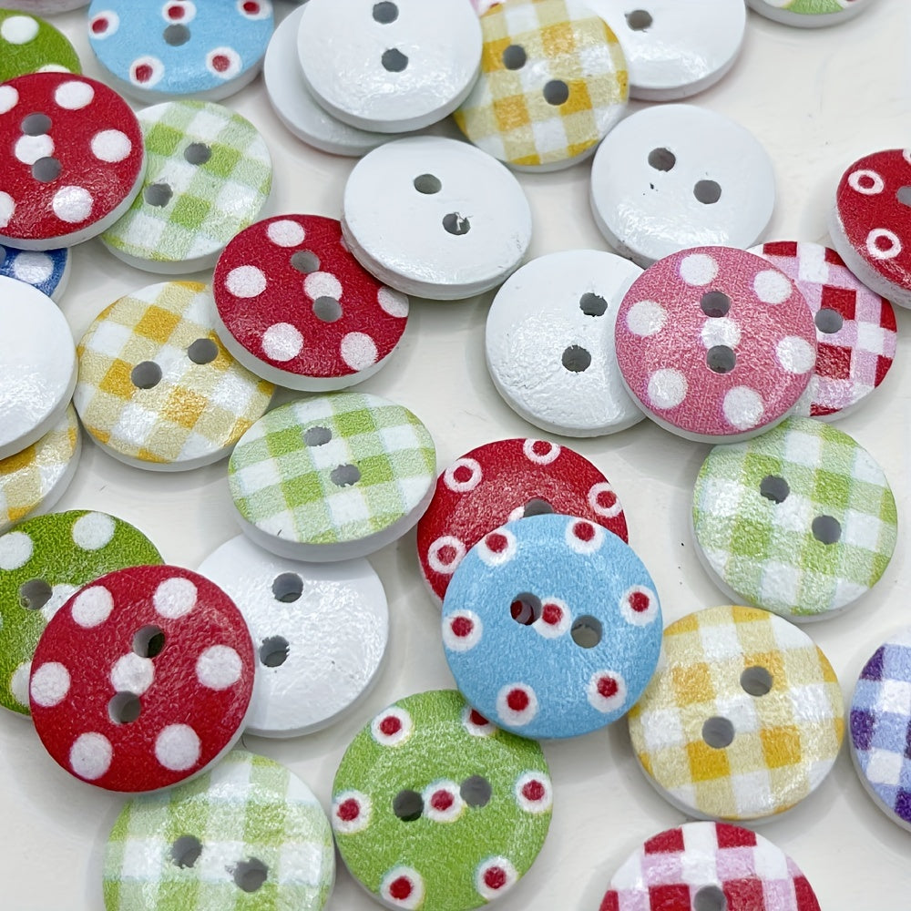 30pcs, Mixed Wooden Buttons  Dot Pattern, 2 Holes - Perfect For Sewing, Crafts, Scrapbooking & DIY 1.5cm\u002F0.59inch, Sewing Crafts DIY Handmade Supplies, Plastic Sewing Buttons, Clothing Sewing & Knitting Supplies, Clothing Sewing Supplies