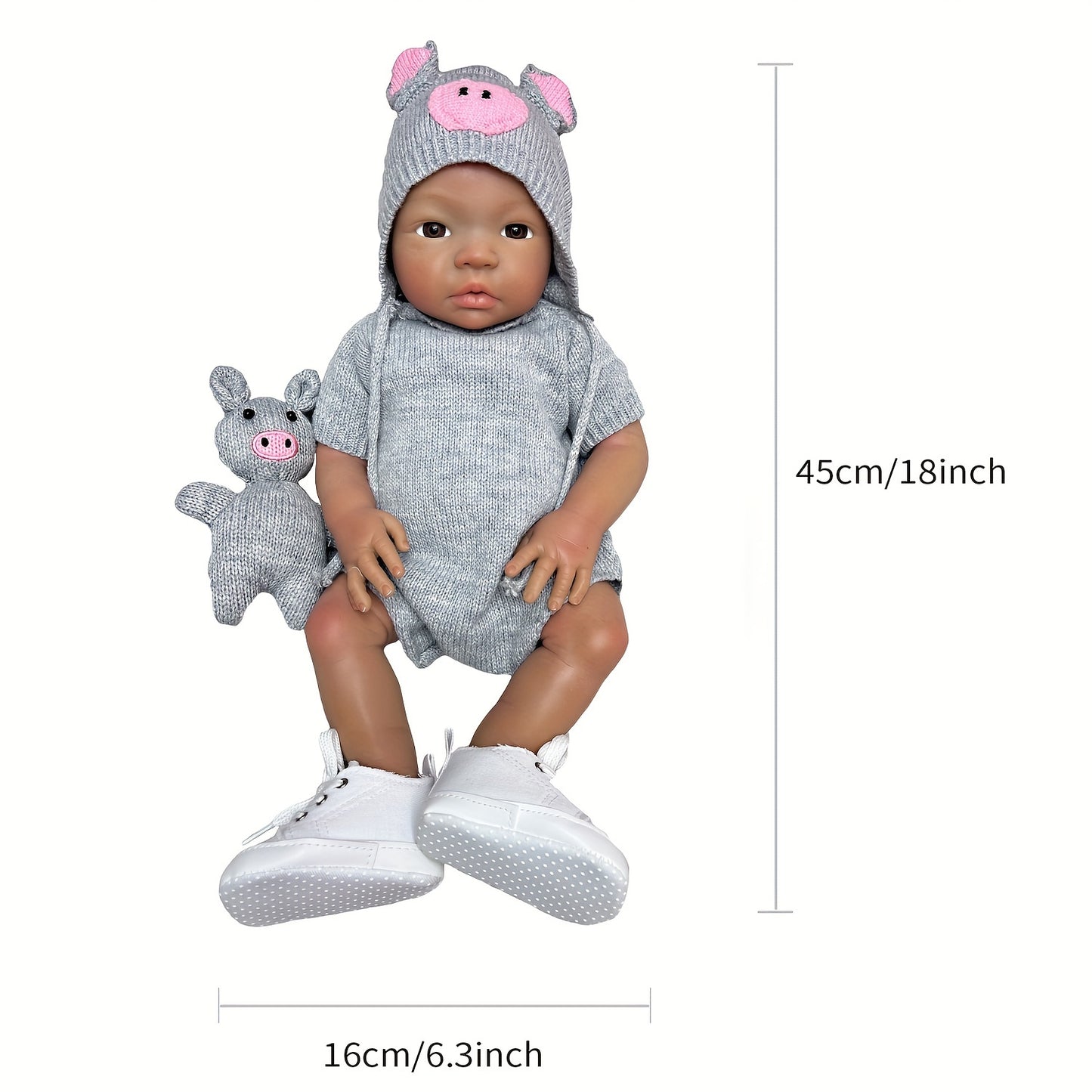 45cm\u002F18Inch Dark Skin Solid Silicone Reborn Girl With Artist Oil Painted Skin, Whole Body Soft Platinum Silicone Newborn Baby Doll Can Bath, Reborn Doll Toy