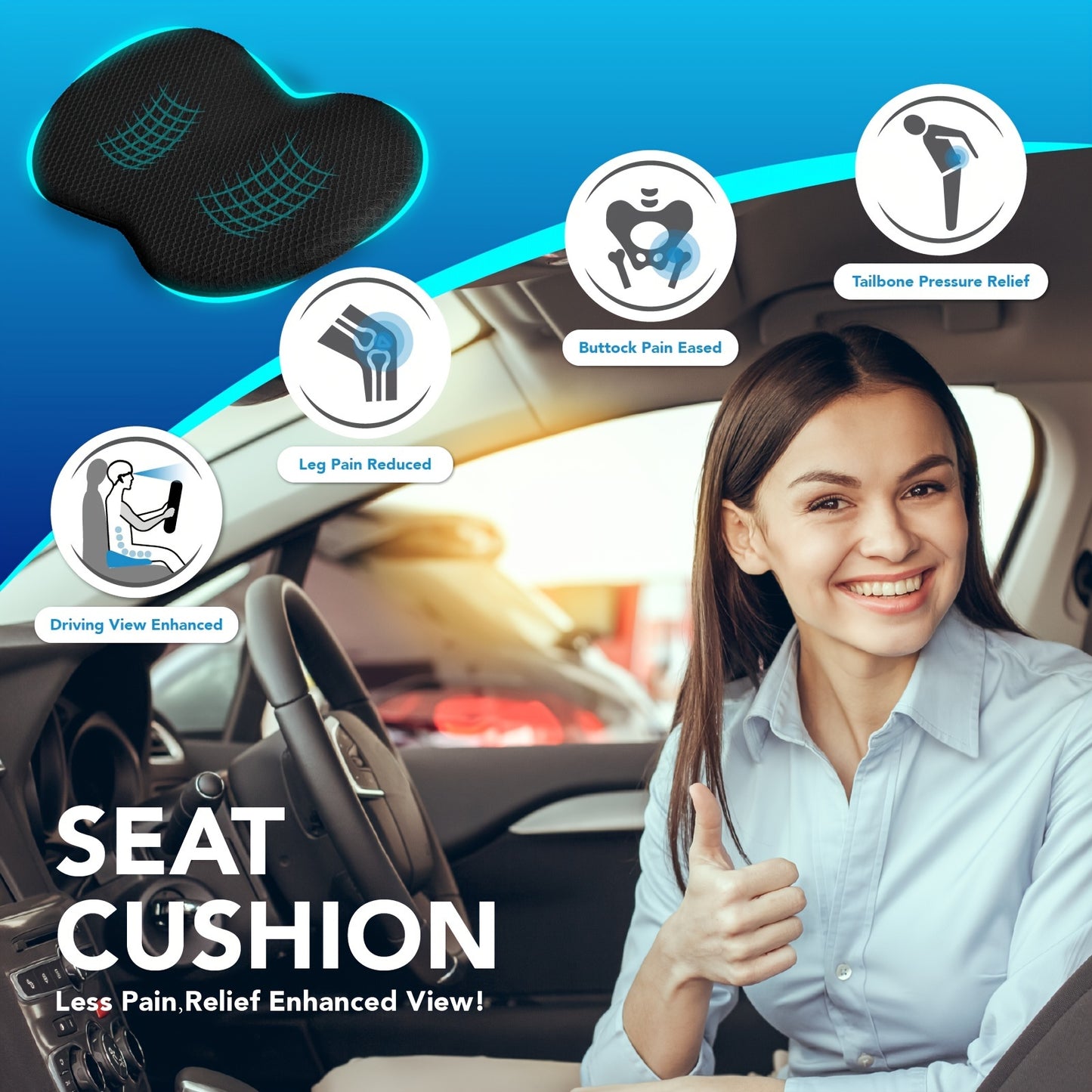 Memory Foam Car Seat Cushion: Soft And Comfortable, Improves Posture - Ideal For Drivers, Office Chairs, Wheelchairs