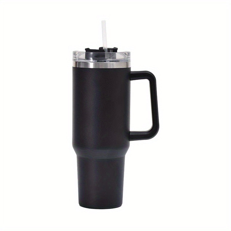 1pc, vaso con tapa y paja, botella de agua termal de acero inoxidable de 40oz con mango, tazas portátiles, para coche, hogar, oficina, verano drinkware, accesorios de viaje, artículos de cocina para el hogar, regalos de cumpleaños, suministros de regreso 