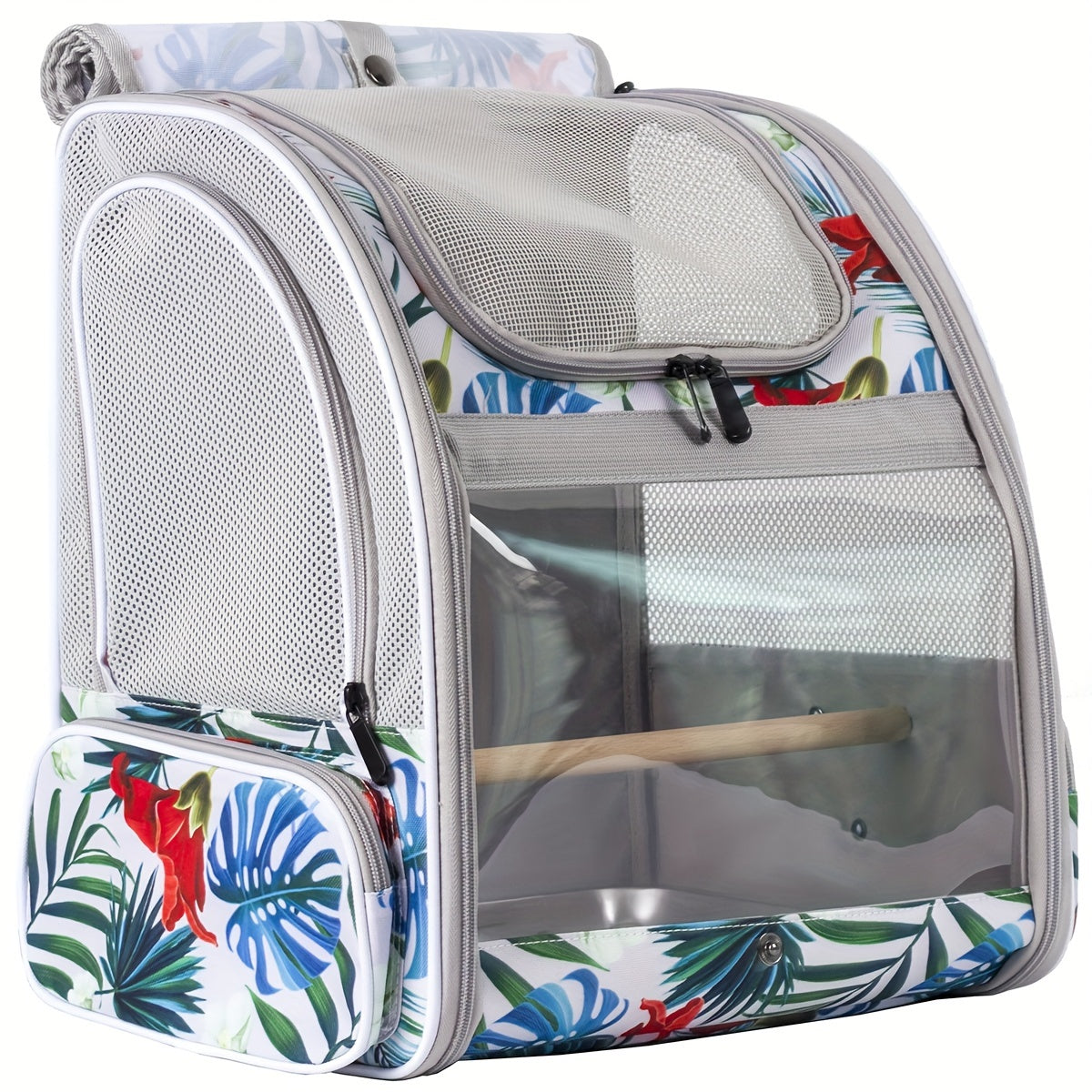 Porta-gaiola de viagem para pássaros pequenos, porta-papagaios portátil com poleiro vertical e bandeja de aço inoxidável, mochila de viagem versátil dobrável para pássaros