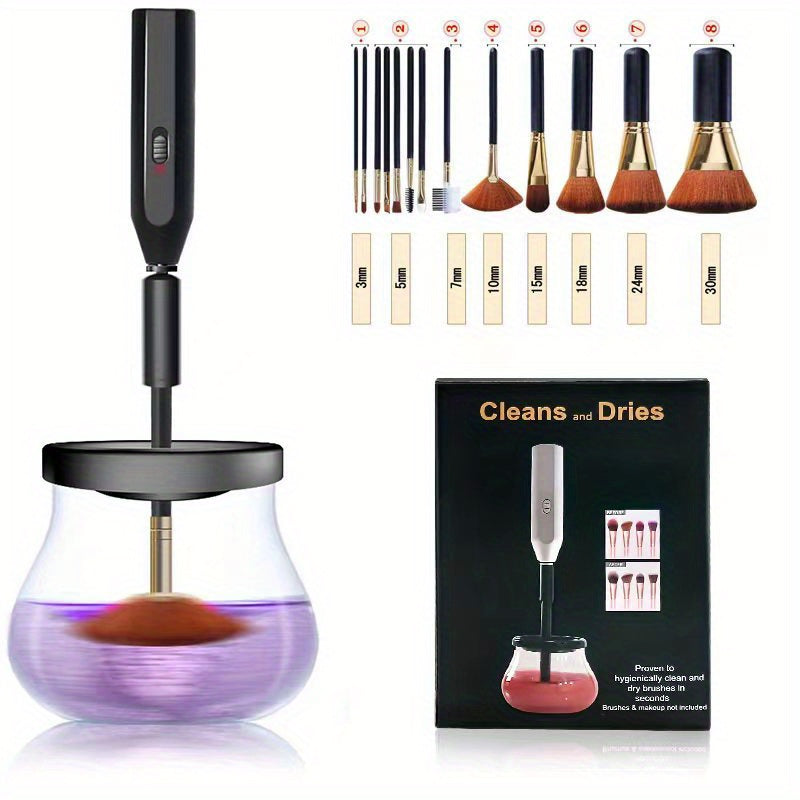 Electric Makeup Brush Cleaner and Dryer - Quick and Easy Cleaning and Drying in One Minute - 8 Rubber Tube Sleeves for Optimal Brush Care