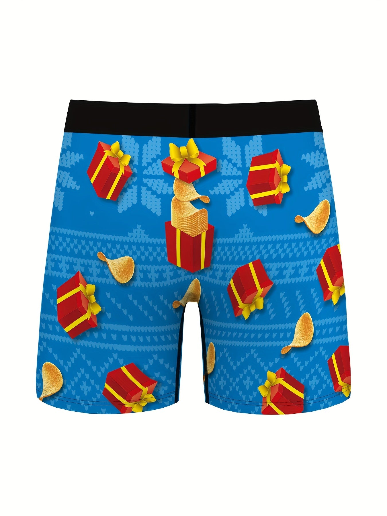 3pcs Snack Digital Print Men's Graphic Long Boxer Briefs Shorts, Breathable Comfy Quick Drying Stretchy Boxer Trunks, Sports Trunks, Swim Trunks For Beach Pool, Men's Novelty Underwear