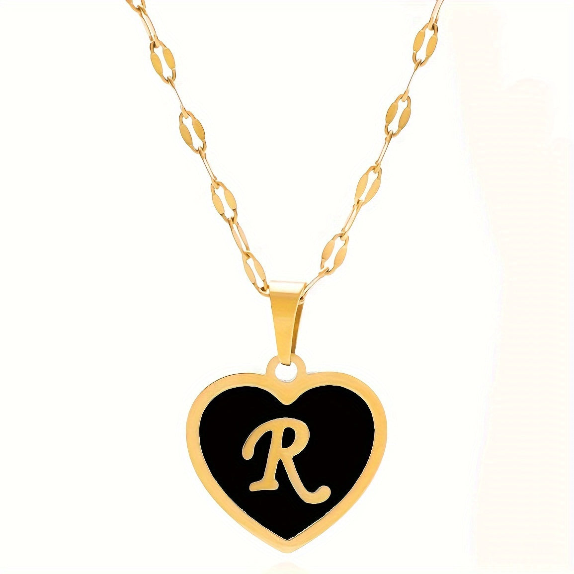 1pc Fashionable Exquisite Heart-shaped Pendant Necklace, Stainless Steel Bamboo Chain Necklace, 26 English Letter Pendant Necklace For Men