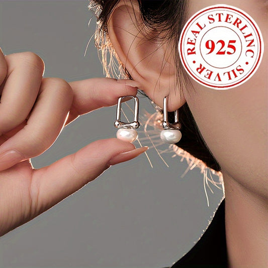 Exquis 925 En Argent Sterling Hypoallergénique Boucles D'oreilles Avec Perle D'eau Douce Conception Élégant De Luxe Style Femme Cadeau