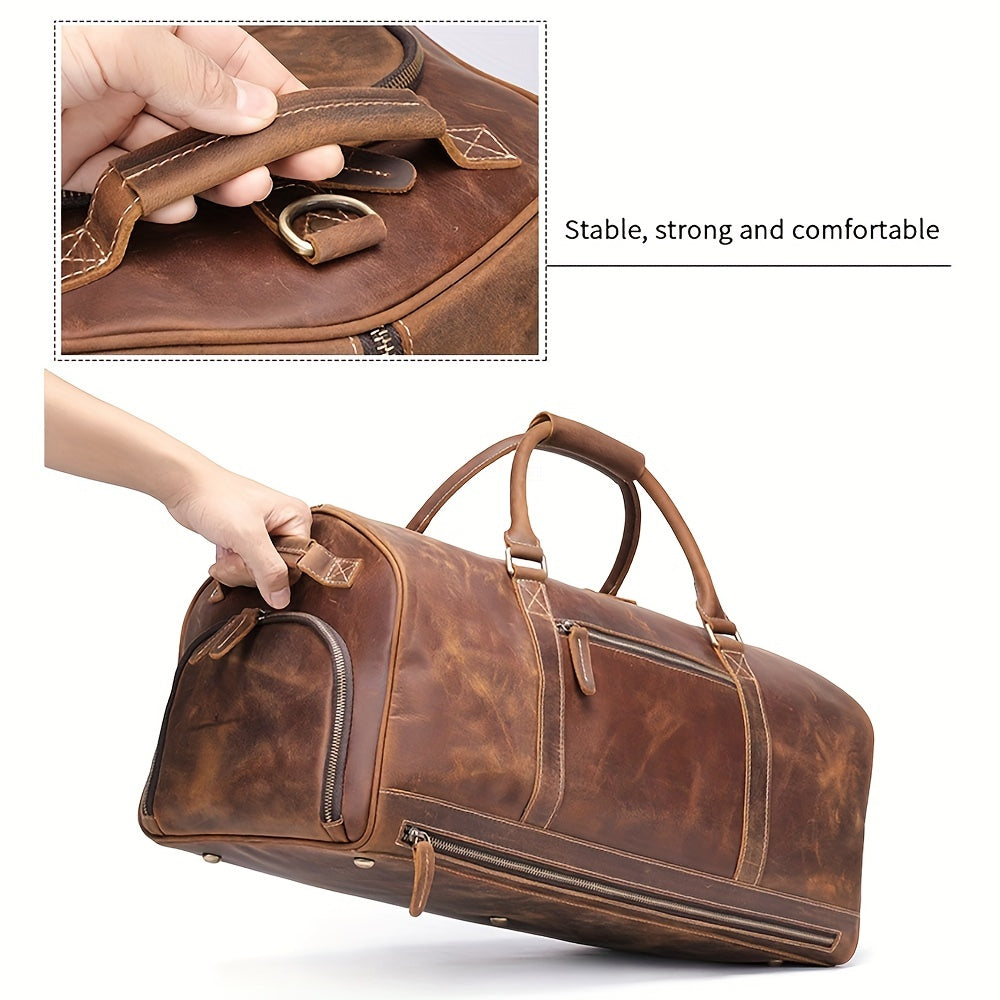 Grande Capacidade Genuine Leather Travel Duffel Bag Cowhide Leather Gym Duffle Crazy Horse Leather Weekender Overnight For Men