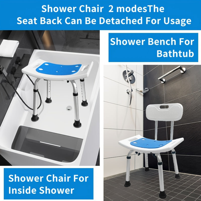 1pc Bath Seat Shower Chair Anti Slip For Safety, With 6 Adjustable Heights Portable - Tool Free Shower Chair For Elderly - Bath Chair For Elderly