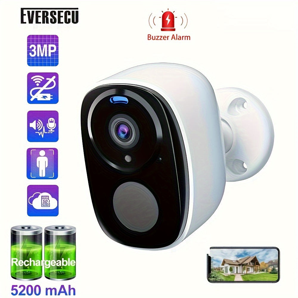 Câmera de segurança externa sem fio, resolução de vídeo 2K 3mp, câmera CCTV alimentada por bateria para segurança doméstica, nuvem \u002FSD (até 256G), funciona com Amazon Alexa, sem taxa mensal, detecção de movimento AI, holofote, visão noturna colorida,