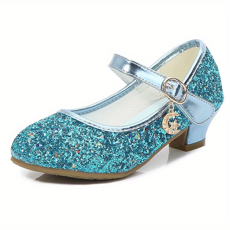 Kids Teenagers Girl's Low Heel Shoes, Shiny Sequins Princess Dress Shoes For Party, Spring And Summer