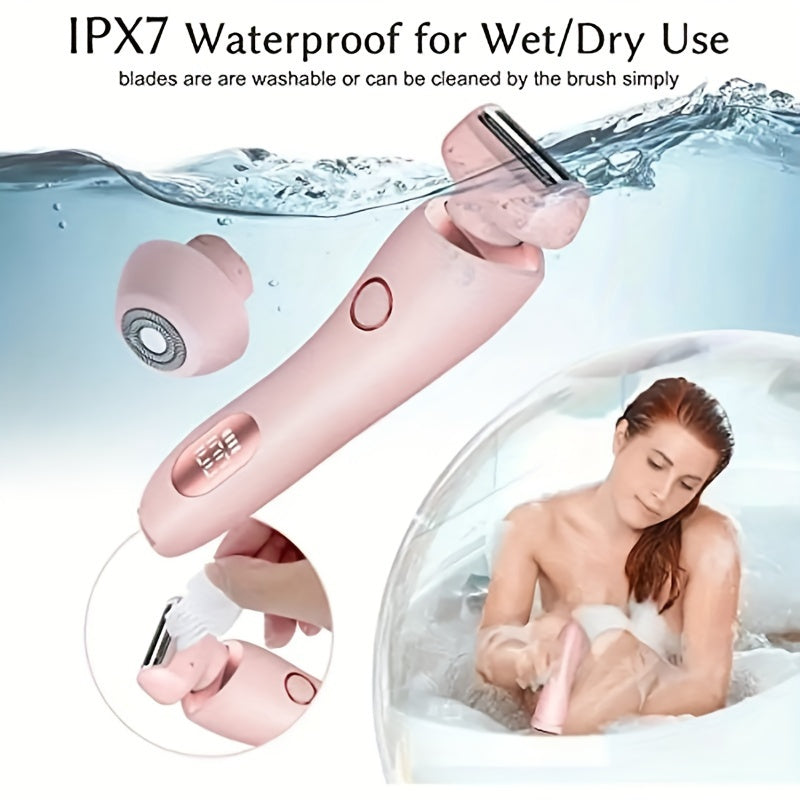 2-in-1 Rechargeable Shaver For Women, Waterproof For Wet And Dry Use, Cordless Hair Removal Bikini Trimmer