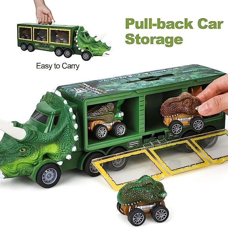 Dinosaur Toys 21pcs \ u002F Pack Dinosaur Truck com 6 carros de dinossauro retráteis e figuras de dinossauro, brinquedos para meninos e meninas, caminhão transportador de dinossauro presentes de Natal