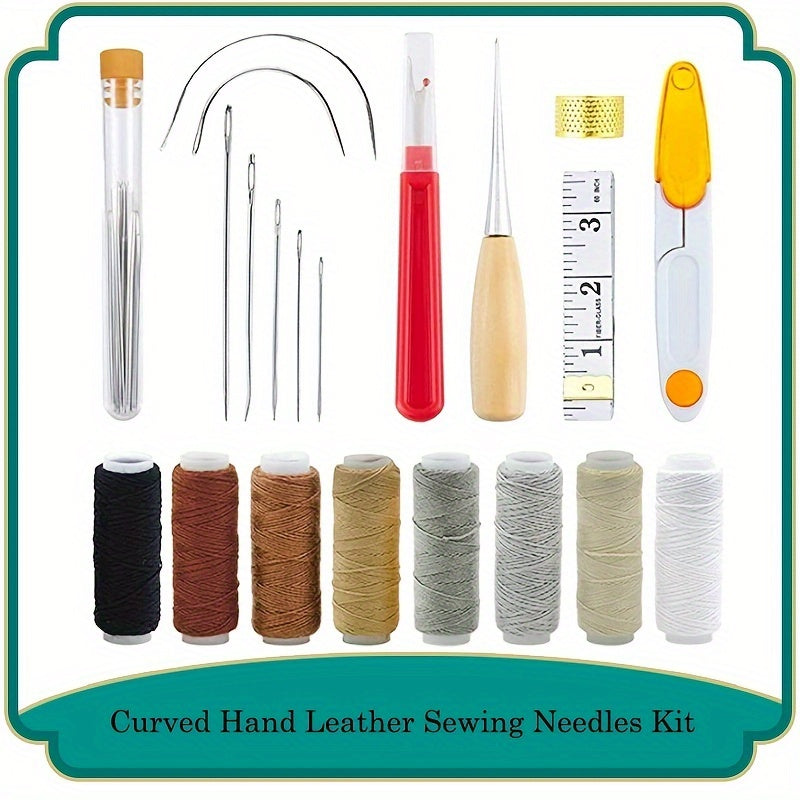 30pcs\u002Fset Upholstery Restoration Kit, Leather Sewing Restoration Kit With Sewing Thread, Big Eye Leather Sewing Needles, Awl, Leather Hand Sewing Needles, Leather Craft Tool Kit For Leather Restoration, Stitching