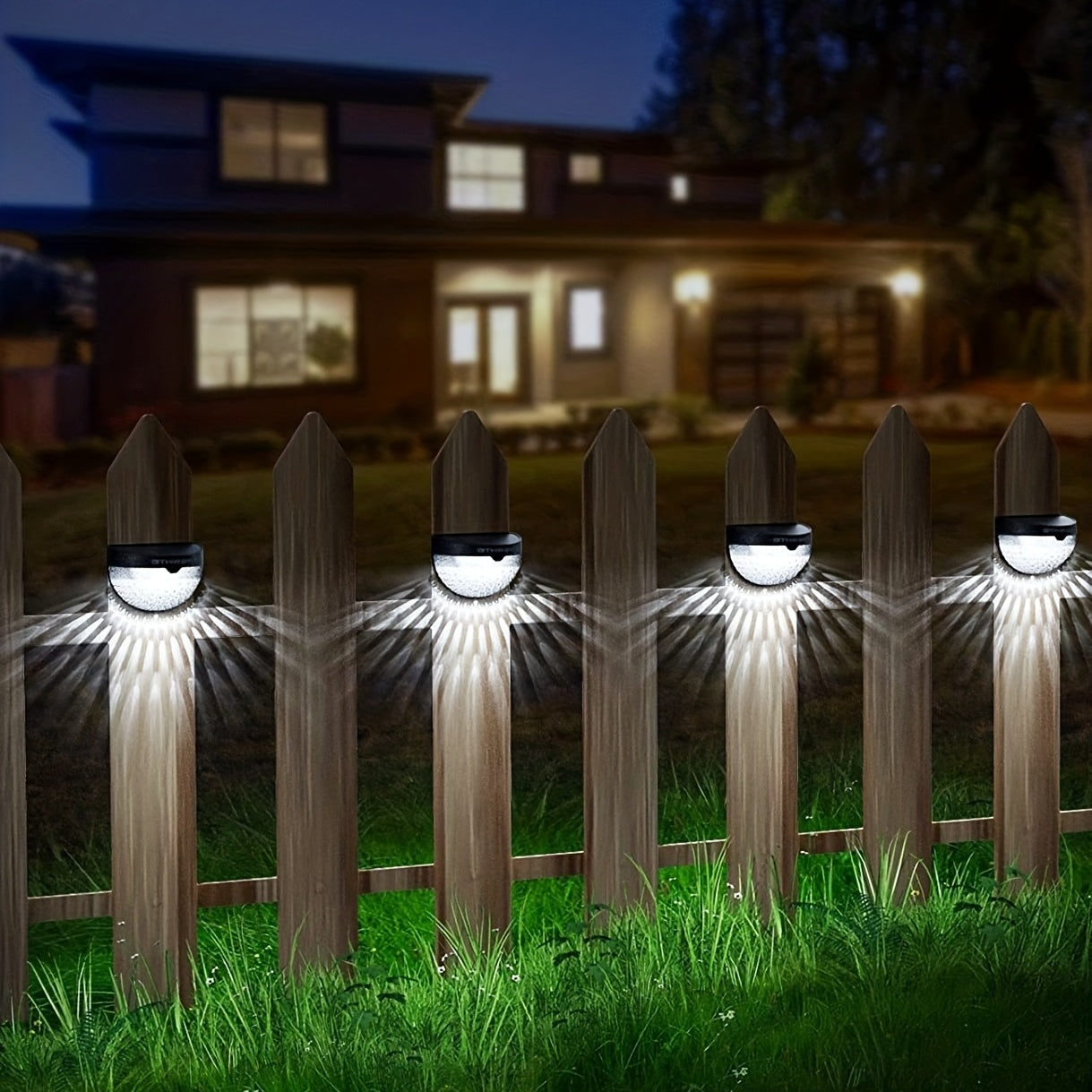 4packs Solar Fence Lights Solar Deck Lights Solar Wall Lights Solar Powered Wall Mount Outdoor Waterproof Fence Lamp Lighting For Fence Deck Patio Yard Garage Step Stair White