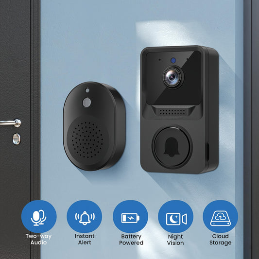 Wireless Camera Doorbell, Smart Video Doorbell Camera With Chime, Human Detection, Two-Way Talk, Night Vision, Real-Time Alerts, Cloud Storage, Indoor Chime Included , 2.4Ghz WiFi, Battery Powered Door Camera For Home Security System