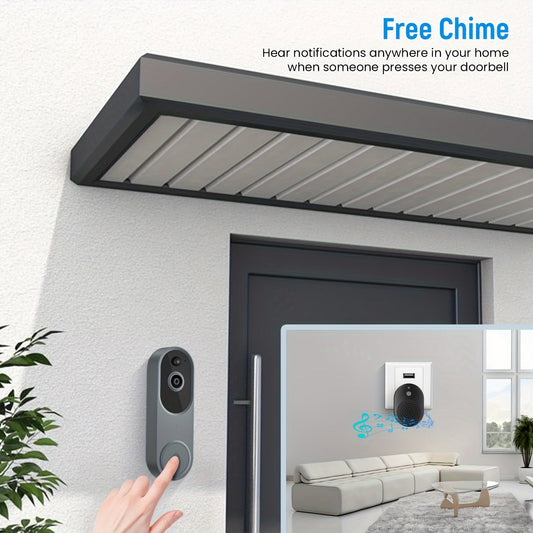 Wireless Smart 1080p AI Doorbell Camera with Chime, Two-Way Audio, AI Human Detection, Night Vision Outdoor Camera, IP65 Waterproof, Battery Rechargeable, 2.4Ghz Wifi, Real-time Alerts, Cloud Storage Service