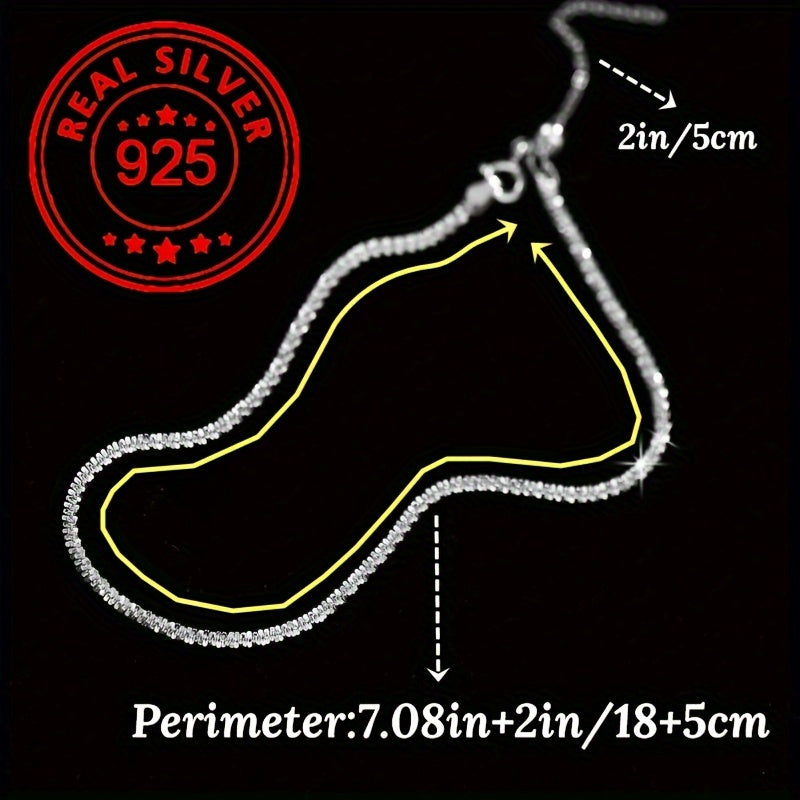 925 Silver Thin Chain Anklet Hypoallergenic Adjustable Foot Accessories Jewelry