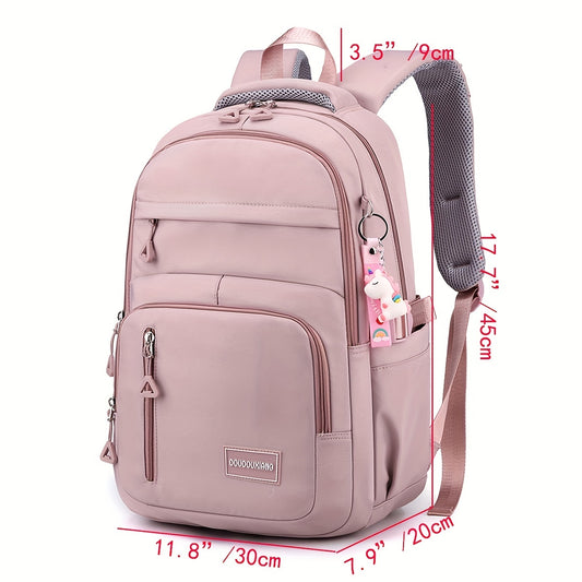 Large Capacity Waterproof Backpack, Solid Color Fashion Casual Nylon Laptop Bag With Adjustable Strap, Trendy Versatile Cute School Bag