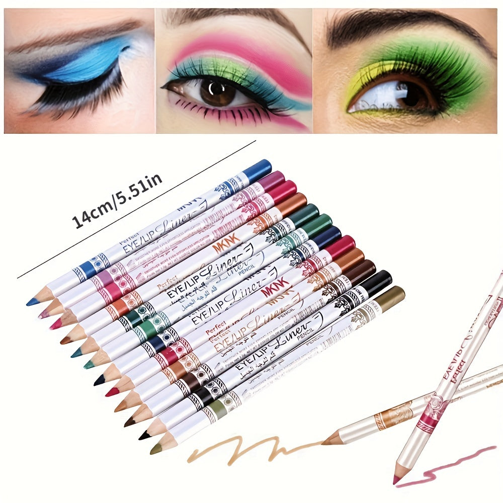 Conjunto de canetas delineadoras coloridas 12pcs \u002Fset - bastão de maquiagem para os olhos à prova d&#39;água, luminoso e de longa duração