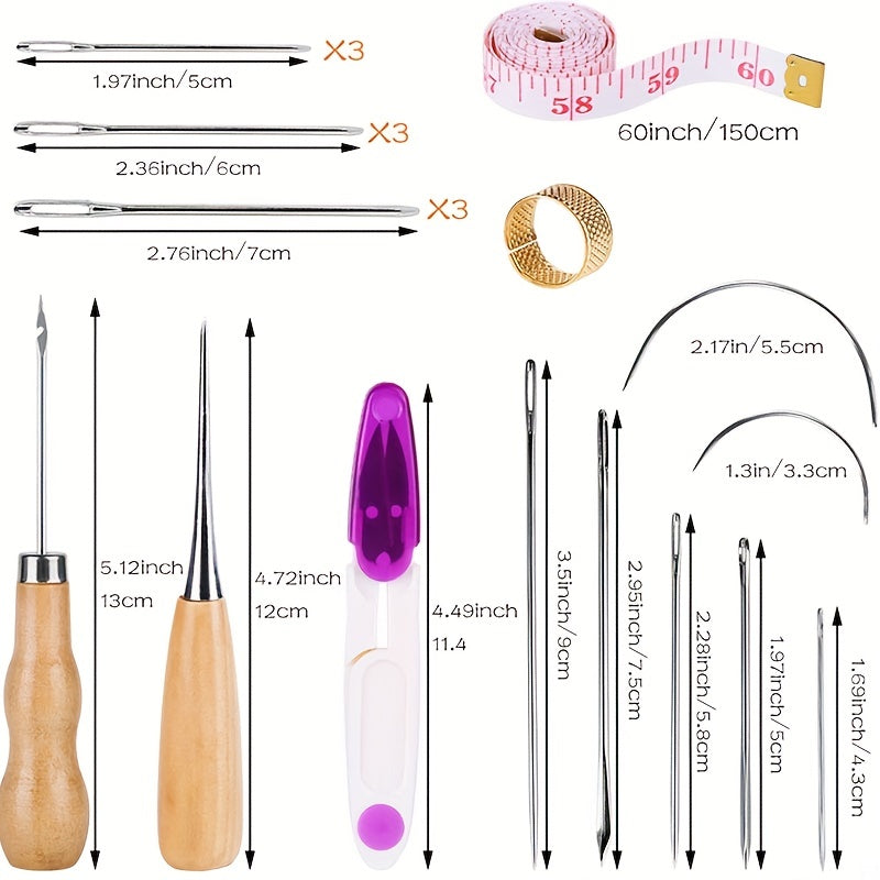 30pcs \ u002Fset Kit de restauración de tapicería, Kit de restauración de costura de cuero con hilo de coser, agujas de coser de cuero Big Eye, punzón, agujas de coser a mano de cuero, kit de herramientas de artesanía de cuero para restauración de cuero, 