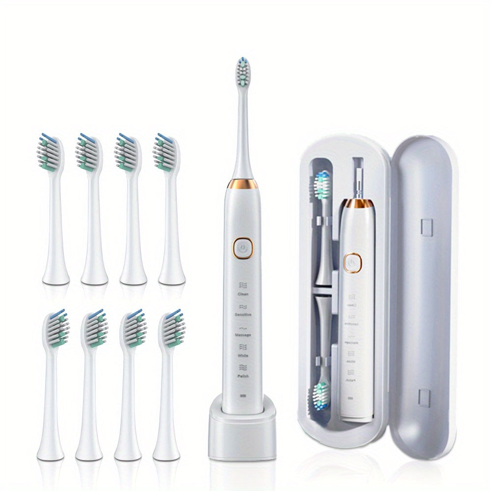 Sonic Electric Toothbrush Wireless Charging 5 Brushing Modes With Travel Box Brush Head Dust Cover 6 Soft Bristle Brush Heads