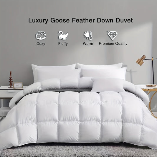1pc White Goose Down Comforter, Duvet Insert, All Season Medium Weight, Home And Hotel Fluffy Breathable Bedding Comforters For Bedroom Guest Room