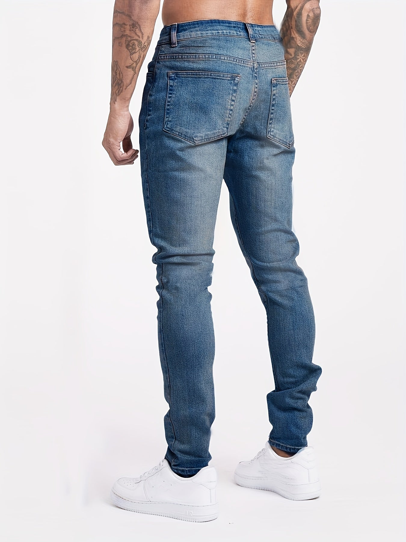 Slim Fit Jeans, Men's Casual Street Style Solid Color Mid Stretch Denim Pants For Spring Summer